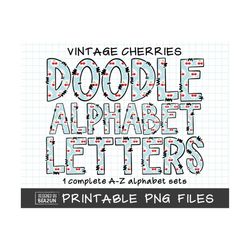 Vintage Cherries Alphabet PNG, Cherry Alphabet Sublimation, Red and Blue Cherry Alphabet Letters PNG Bundle, Cherries Clipart Designs