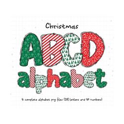 Christmas PNG, Christmas Doodle Letters and Numbers, Christmas Tree, Reindeer, Candy Cane Christmas Clipart Alphabet, Xmas Sublimation PNG