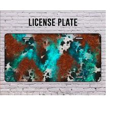 cowhide,turquoise,western pattern license plate, western license plate png, cowhide pattern png, license plate png, digital download