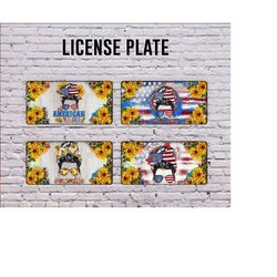 All American Messy Bun License Plate Bundle,American Design License Plate,Bundle Design,Messy Bun Png,Sunflower Png,Mom Png,Digital Download