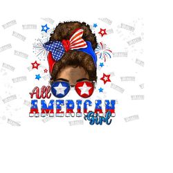 All American Girl Afro Messy Bun Png, 4th of July png, All American girl png, USA flag png, afro woman png, sublimation designs download