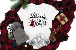 Merry And Bright Shirt PNG, Buffalo Plaid Christmas Shirt PNG, Christmas Shirt PNG, Christmas Family Shirt PNG, Merry Ch