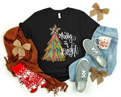 Merry And Bright Shirt PNG, Christmas Shirt PNG, Christmas Tree Shirt PNG, Christmas Tree, Christmas Couple Shirt PNG, M