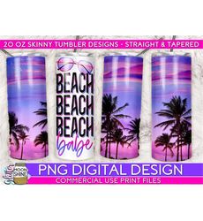 Beach Babe Neon Tumbler PNG Print Files for 20 oz Sublimation Tumbler, Vintage, Tumbler Wrap, Boho, Colorful, Cup PNG