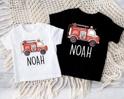 Personalized Fire Truck Shirt PNG, Firefighter Gifts, Custom Fire Toddler TShirt PNGs,  Boys Name Firetruck T-Shirt PNG,