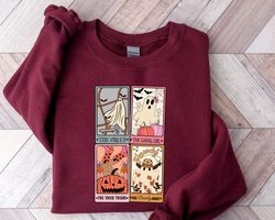Halloween Tarot Card SweatShirt Png, Tarot Card Halloween Sweater, Retro Halloween Ghost Tarot Card SweatShirt Png, Tren