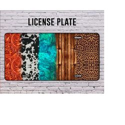 Leopard Cowhide Turquoise Western Pattern License Plate, Leopard License Plate Png, Western License Plate Png, Digital Download