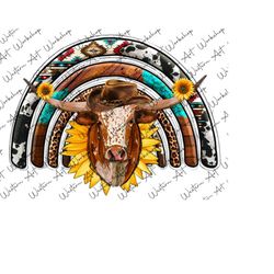 Rainbow Longhorn Cow Png, Love Cow Png, Watercolor Farm, Farm Animals, Sunflower Cow Png, Gemstone, Cow Sunflower Png, S
