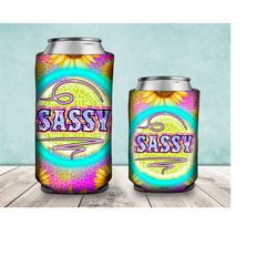 western sassy can cooler png sublimation design, sassy can holder, western sassy  12oz. can cooler template, tie dye sassy can cooler png