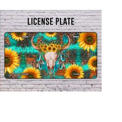 Skull Sunflowers License Plate, Western License Plate, Skull Design License Plate, Feather Png, Sunflower Png, Digital Download