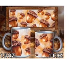 acorn wood mug sublimation png, acorn 11 oz and 15 oz mug png, wood background png, acorn mug png digital downloads
