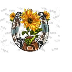Horseshoe Sunflower Png, Cowhide Horseshoe Png, Horse sublimation designs,Western png, Instant Download, Sunflower Design,Sublimation Design