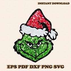 Glitter Grinch Face Christmas Movie PNG Sublimation File