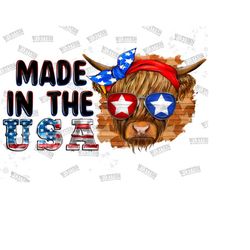 Made In The Usa Heifer Png Sublimation Design,Made In America png, Highland Cow ,4th of july Sublimation Design, 4th of july shirt ,Png File