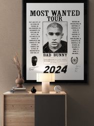 Bad Bunny Most wanted tour 2024 poster, Bad bunny tour merch, digital download.jpg