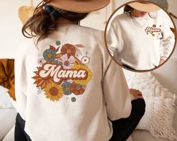 Mama Shirt Png, Back Print Graphic Tee, Groovy Retro Mama Floral Tee, Retro Shirt Png, New Mom Shirt Png, Gift for Her,