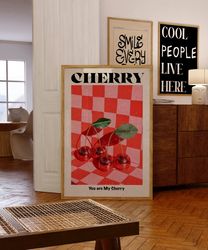 Cherry Poster, Retro Wall Art, 70s Psychedelic Print, Funky Wall Decor, Cherry Wall Art, Aesthetic Print, Trendy Wall Ar