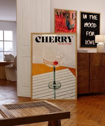 Cherry Poster, Retro Wall Art, 70s Psychedelic Print, Funky Wall Decor, Cherry Wall Art, Preppy Print, Trendy Wall Art,