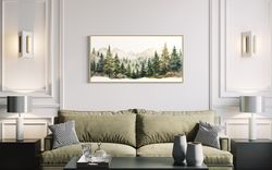Framed Canvas Wall Art Sage Green Forest Mountain Landscape Canvas Print Minimalist Watercolor Nature Woodland Modern Ar
