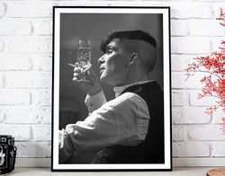 Peaky Blinders Drinking Wine Poster, Thomas Shelby Movie Art, Black and White - Art Deco, Canvas Print, Gift Idea, Print