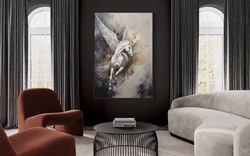 Pegasus Wall Art, Winged Horse Abstract Painting Extra Large Canvas Print, Greek Mythology Wall Art Framed Or Unframed R