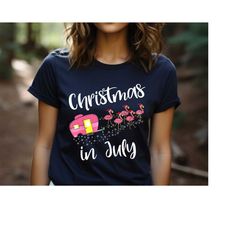 Christmas In July Shirt, Christmas Flamingo Tshirt, Christmas Shirts for Women,  Summer Funny Camping shirt, Cute Flamin