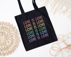 Cute Lgbt Tote Bags, Retro Love Is Love Tote Bag, Pride Gifts, Lgbtq Month Bags, Gay Pride Totes,Human Rights Bag,Protes