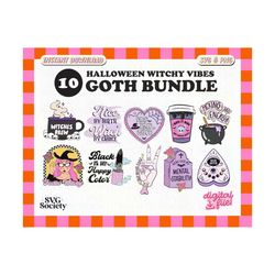 Trendy Halloween Witchy Vibes SVG PNG Creative Pastel Goth Design Bundle for T-Shirts, Cups, Stickers, Tote Bags, & More - Commercial Use