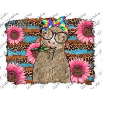 Sheep With Glasses and Tie Dye Bandana Png, Sheep Png, Sunflower Background, Sheep Sublimation Design, Digital Download,
