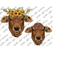 2 Design Gelbvieh Sunflower Bouquet Sublimation Png, Animals Design Png, Western Cow Png, Farm Animal Png, Sublimation Design Download