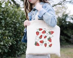 Market Bag, Strawberry Tote Bag, Shoulder Bag, Shopping Bag, Plant Tote, Aesthetic Bag, Farm Tote Bag, Farmers Market Ba