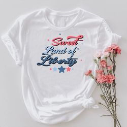 Sweet Land of Liberty Shirt PNG, Patriotic Gifts, Retro 4th of July TShirt PNG, Memorial Day Trendy Tee, Red White Blue