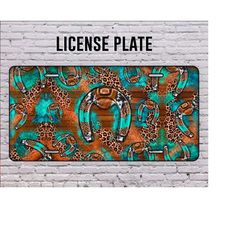 horseshoes leopard license plate, western license plate png, horseshoes png, wood pattern png, digital download