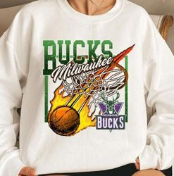 Retro Vintage Milwaukee Bucks Basketball NBA Crewneck Sweatshirt T-Shirt Hoodie , Vintage 90s Milwaukee Basketball Logo