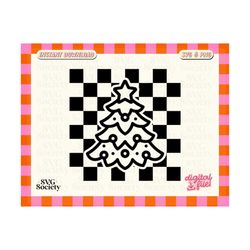 Retro Checkered Pattern Christmas Tree SVG, Groovy Trendy Svg, Design for T-shirt, Sticker, Mug, Sublimation PNG, Commercial Use