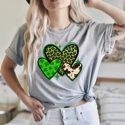 Leopard Heart Shamrock Shirt Png, St. Patrick's Cowhide Lucky T-Shirt Png, Irish T Shirt Png, Shamrocks T-Shirt Png, Fam
