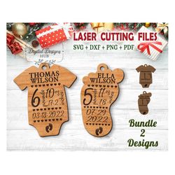 baby first christmas ornaments svg laser cut file, my first christmas family ornament growforge svg files, infant newbor