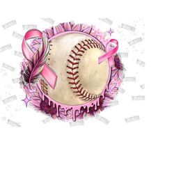 Baseball With Ribbon Png,Cancer Ribbon With Softballs Png, Cancer Png, Baseball Png, Softball Png, breast cancer, Tackle cancer Png