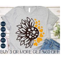 Sunflower SVG, Valentines Day SVG, Hearts SVG, Half Sunflower Png, Valentine Shirt Svg, Svg Files For Cricut, Sublimatio