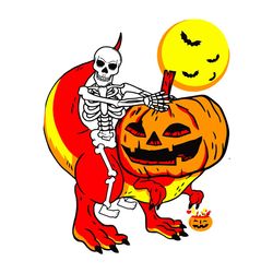 Skeleton Riding Dinosaur Halloween Pumpkins SVG