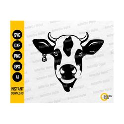 Cow Face SVG | Cute Farm Animal T-Shirt Vinyl Clipart Vector Stencil | Cricut Cut File Silhouette Printable Digital Download Dxf Png Eps Ai
