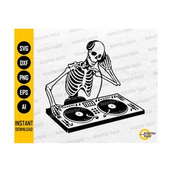 Skeleton DJ SVG | Party SVG | Rave Music Fest Headset Turntable Mixer Disc Jockey | Cut File Printable Clipart Vector Digital Dxf Png Eps Ai