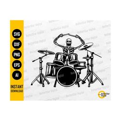Skeleton Drummer SVG | Rock And Roll SVG | Musician T-Shirt Decal Graphics | Cricut Cut File Printable Clipart Vector Digital Dxf Png Eps Ai