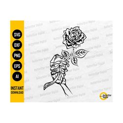 skeleton holding rose svg | flower tattoo decal t-shirt wall art design | cricut silhouette printable clipart vector digital dxf png eps ai