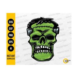 Skull Frankenstein SVG | Halloween Monster T-Shirt Design Graphics | Cricut Silhouette Cameo Printable Clipart Vector Digital Dxf Png Eps Ai