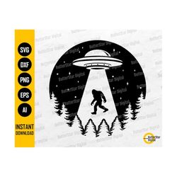 UFO Abducting Bigfoot SVG | Mysterious Monster Shirt Decal Vinyl Sticker | Cricut Cut File Silhouette Clip Art Vector Digital Dxf Png Eps Ai