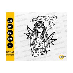 hippie girl smoking weed svg | smoke marijuana svg | hippy shirt clipart graphic decal | cutting file cuttable vector digital dxf png eps ai