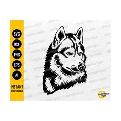 Siberian Husky Head SVG | Sled Dog SVG | Pet Animal Vinyl Stencil Drawing | Cricut Cut File Printable Clip Art Vector Digital Dxf Png Eps Ai
