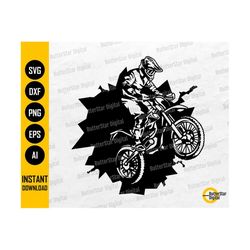 dirt biker coming out of wall svg | motocross svg | motorcycle decal wall art graphics | cutting file clipart vector digital dxf png eps ai