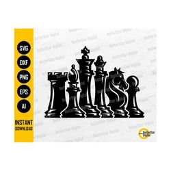 Chess Pieces SVG | Chess Figures SVG | King Queen Rook Bishop Knight Pawn | Cricut Cutfile Silhouette Clip Art Vector Digital Dxf Png Eps Ai